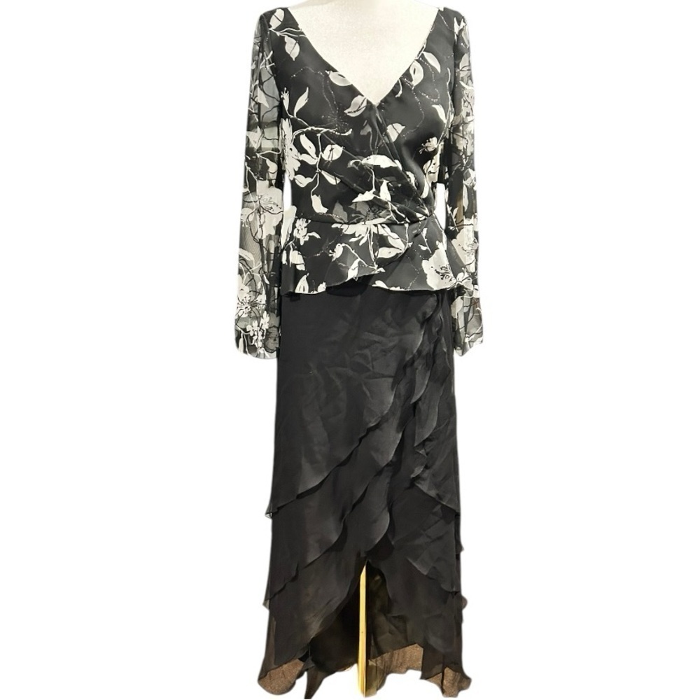 CAMERON BLAKE SILK Mother of the Bride Dress Sparkly Sheer Tiered Ruffles Size 8